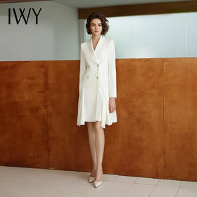 IWY/白色长袖V领职业装裙小香风气质*时尚女神范OL显瘦连衣裙女Q14304