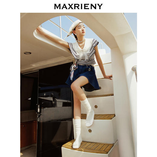 MAXRIENY夏日赫本海军风牛仔A字裙裤热裤(货号:MC88PA290) 商品图1