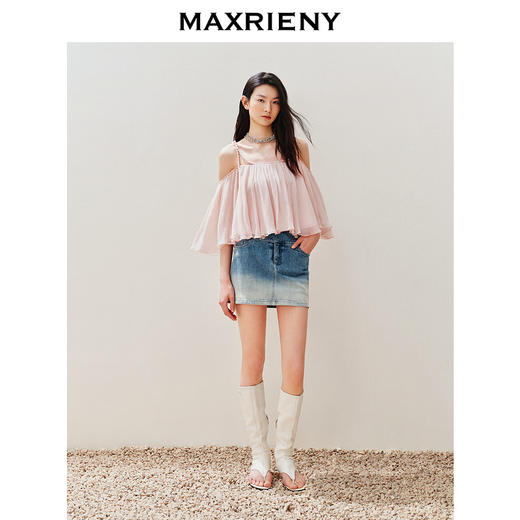 【静奢度假-商场同款】MAXRIENY*甜美感钉珠吊带上衣一字肩(货号:MC85TP293) 商品图1