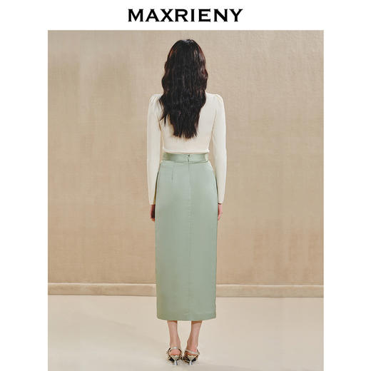 MAXRIENY清雅新中式半裙2024秋冬新款抽褶优雅开叉高腰长裙(货号:MS85SK518) 商品图3