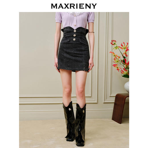 MAXRIENY高腰牛仔半身裙设计感小众23夏修身短裙(货号:MC88SK316) 商品图2