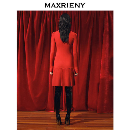MAXRIENY*复古优雅撞色织带连衣裙冬款新年裙子(货号:MC88DR777) 商品图3