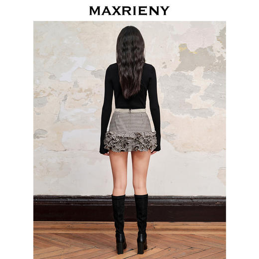 MAXRIENY法式复古甜美感千鸟格荷叶边短裙半裙(货号:MC88SK570) 商品图3