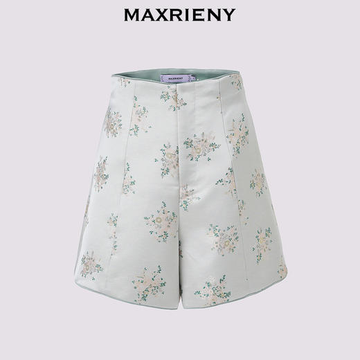 【商场同款】MAXRIENY贵雅新中式短裤2024秋冬新款绿印花裤装收腰(货号:MS85PA504) 商品图4
