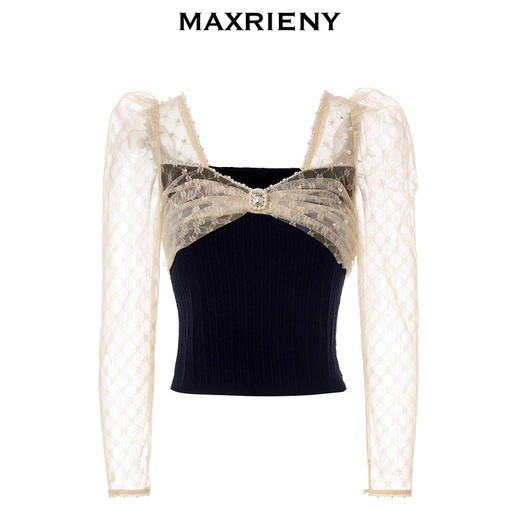 MAXRIENY复古宫廷风网纱针织拼接上衣女针织衫(货号:MC88SW048) 商品图4