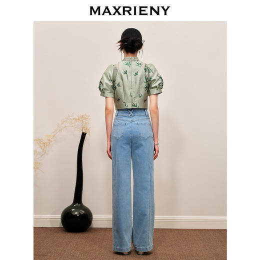MAXRIENY竹叶提花高腰直筒休闲牛仔裤女(货号:MC88PA504) 商品图3