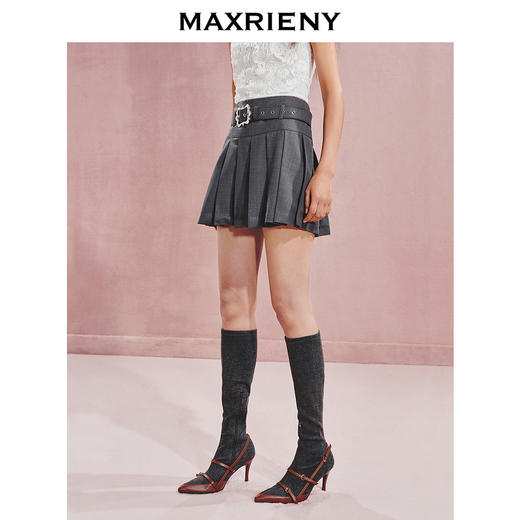 【贵雅日常-商场同款】MAXRIENY*复古优雅感A字百褶半身短裙(货号:MC85SK564) 商品图2