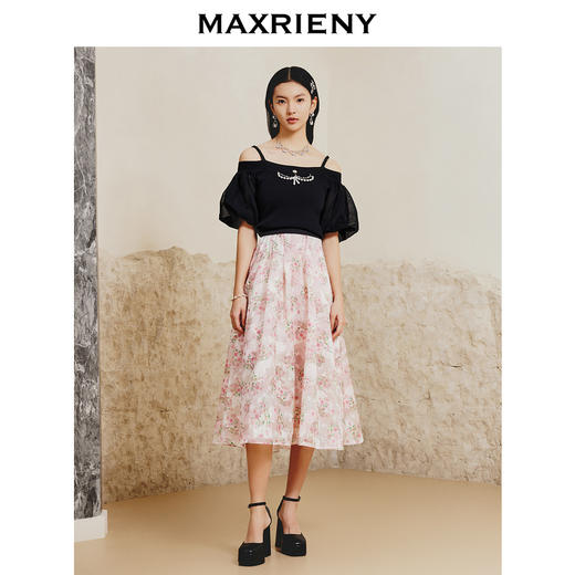 MAXRIENY温柔桃花提花a字半身裙长裙春(货号:MC88SK065) 商品图3