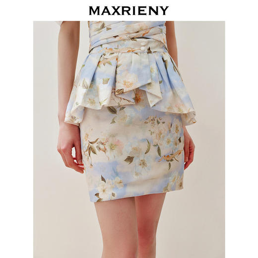 【商场同款】MAXRIENY优雅浪漫风薄荷绿印花半裙夏款桑蚕丝裙子(货号:MC85SK308) 商品图2