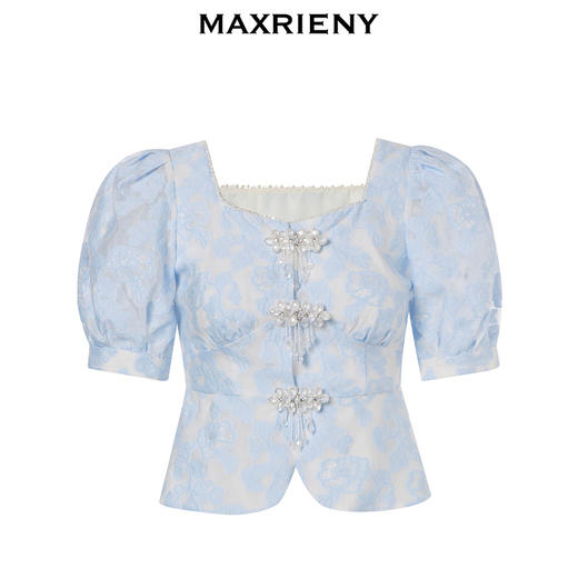 MAXRIENY甜美新中式盘扣截短雪纺衫23夏款上衣(货号:MC88TP325) 商品图4
