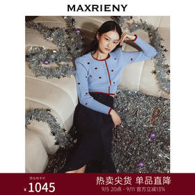 MAXRIENY苹果刺绣针织衫修身优雅复古红蓝撞色毛衫(货号:MC88SW781)