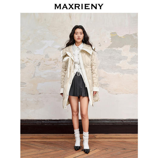 MAXRIENY*复古小香撞白边香槟金长款羽绒服外套(货号:MC88DC522) 商品图1