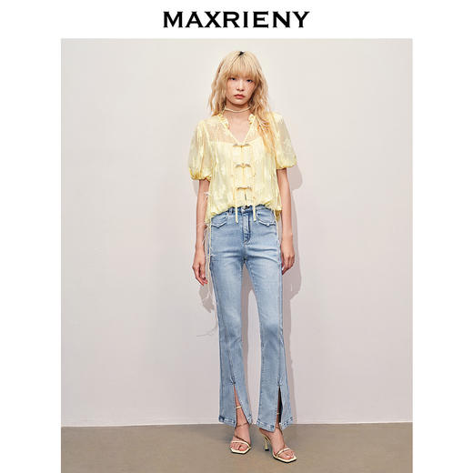 【海边度假-商场同款】MAXRIENY清冷新中式钉珠挖肩上衣修身显瘦(货号:MC85TP325) 商品图1