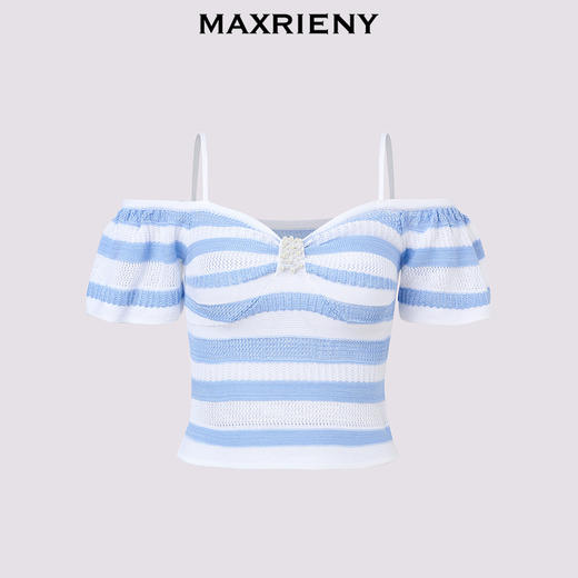 【商场同款】MAXRIENY甜美少女感一字肩吊带针织上衣女修身显瘦(货号:MS85SW264) 商品图4