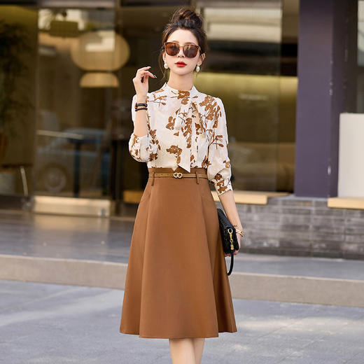 2024秋装新款领口搭配领巾简单显瘦时尚 时尚配送腰带连衣裙HR-SNXF2901 商品图0