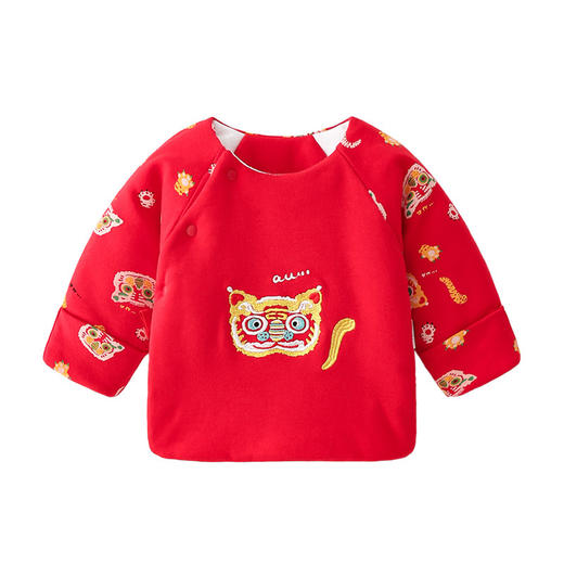 【中国风夹棉初生婴儿半背衣】秋冬纯棉大红色新年衣服新生儿加厚上衣 商品图4