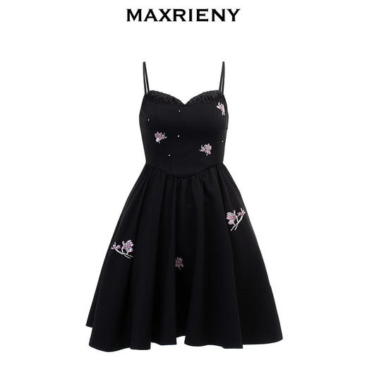 【东方玉兰-商场同款】MAXRIENY复古优雅兰花小黑裙吊带连衣裙(货号:MC85DR045) 商品图4
