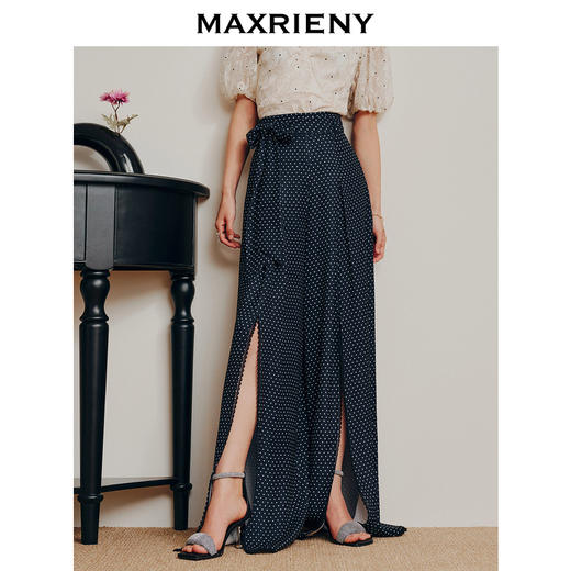 MAXRIENY复古赫本风波点高腰开叉阔腿裤廓形西装裤(货号:MC88PA295) 商品图2