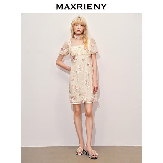 【商场同款】MAXRIENY蕾丝钉珠甜美亮片花朵连衣裙2024夏季新品(货号:MC85DR374) 商品图1