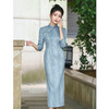 2024秋季新款改良中式年轻款复古国风长款麂皮绒七分袖旗袍SYK20975 商品缩略图2
