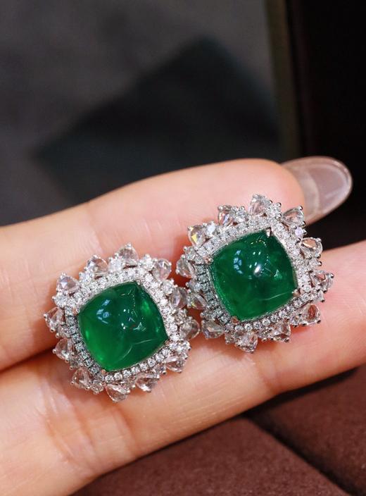 18K糖塔祖母绿耳钉7.50ct 商品图0
