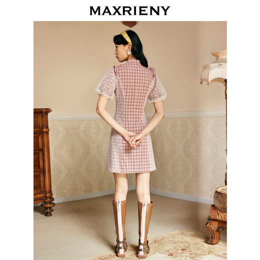 MAXRIENY国风旗袍短裙秋泡泡袖格子连衣裙设计感(货号:MC87DR570) 商品图2