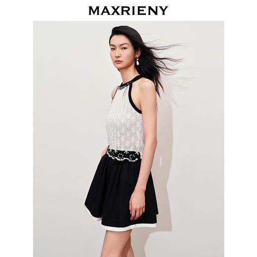 【商场同款】MAXRIENY钉珠装饰挂脖针织衫修身显瘦桑蚕丝上衣女(货号:MC85SW272) 商品图2