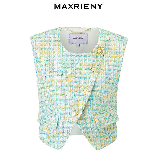 MAXRIENY小香风宽肩搭片开衩马甲薄荷曼波甜美马夹(货号:MS85VE001) 商品图4