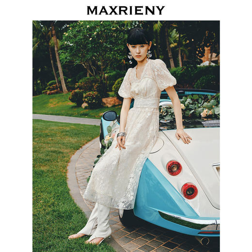 MAXRIENY复古宫廷感浮雕连衣裙蕾丝网纱小白裙(货号:MS88DR325) 商品图2