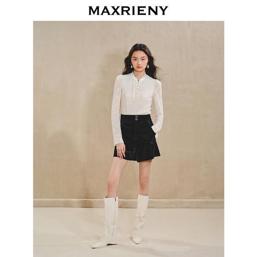 MAXRIENY贵雅新中式蕾丝衬衫收腰2024秋冬新款修身显瘦上衣女(货号:MS85TP514) 商品图1