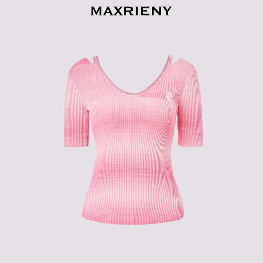【静奢度假-商场同款】MAXRIENY浪漫复古感V领渐变色套头毛衫女(货号:MC85SW307) 商品图4