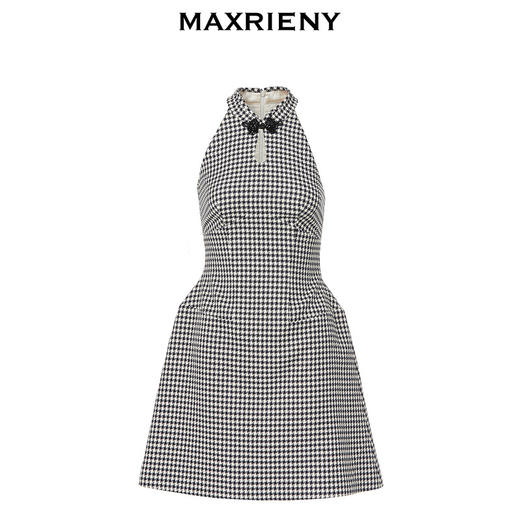MAXRIENY中式宫廷复古千鸟格挂脖连衣裙无袖A摆裙子(货号:MC88DR572) 商品图4