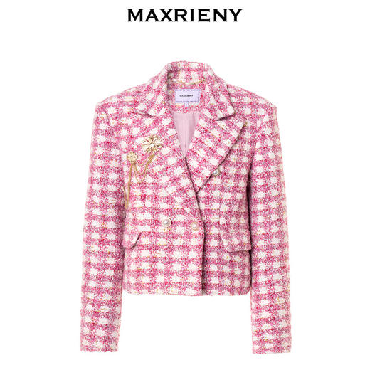 MAXRIENY千金小香风短外套战袍格纹西装花纱上衣(货号:MS88JA766) 商品图4