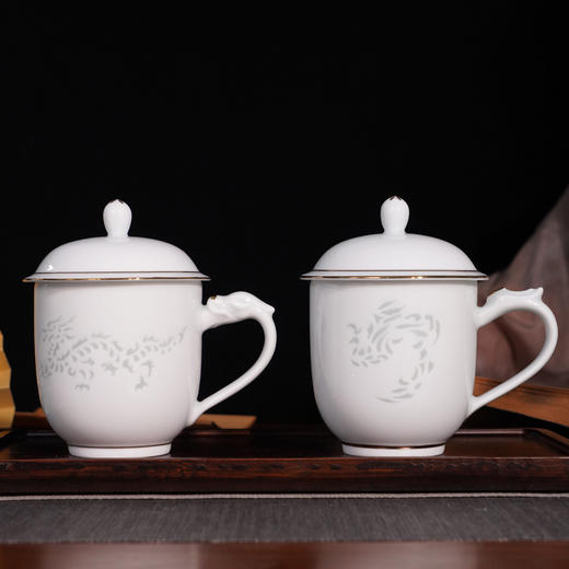 描金玲珑龙凤杯 景德镇四大名瓷之一玲珑瓷 描金工艺 龙凤呈祥 商品图0