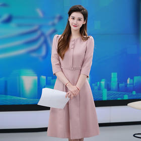 IWY/粉色演讲比赛服装女气质教师主持人上镜优雅通勤西装连衣裙olQ1173