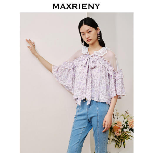 MAXRIENY甜美少女桑蚕丝雪纺衫系带宽松上衣(货号:MC88TP509) 商品图2