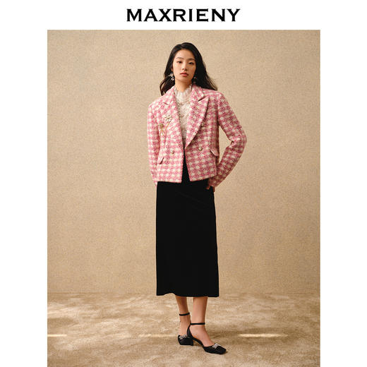 MAXRIENY千金小香风短外套战袍格纹西装花纱上衣(货号:MS88JA766) 商品图2