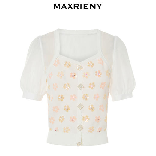 MAXRIENY宫廷复古截短针织衫夏日温柔甜美小衫上衣(货号:MC88SW264) 商品图4