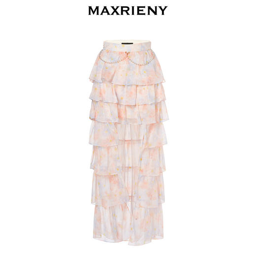 MAXRIENY仙美小众设计感半身裙浪漫渐变橙收腰塔裙(货号:MC88SK304) 商品图4