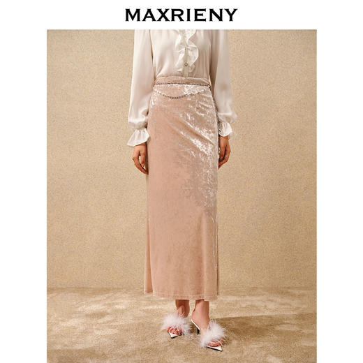 MAXRIENY*复古感丝绒鱼尾半裙钻石绒直筒裙子(货号:MS88SK769) 商品图1