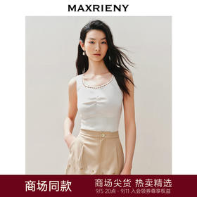 【浪漫花园-商场同款】MAXRIENY针织抽褶珍珠边复古毛衫背心上衣(货号:MC85SW300)