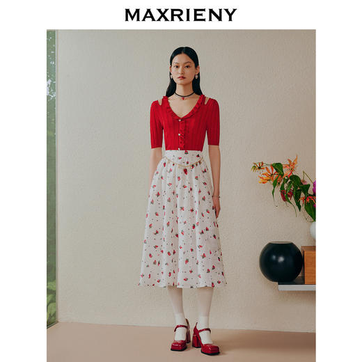 MAXRIENY夏日柔美木耳边镂空小红莓针织开衫上衣(货号:MC88SW309) 商品图2