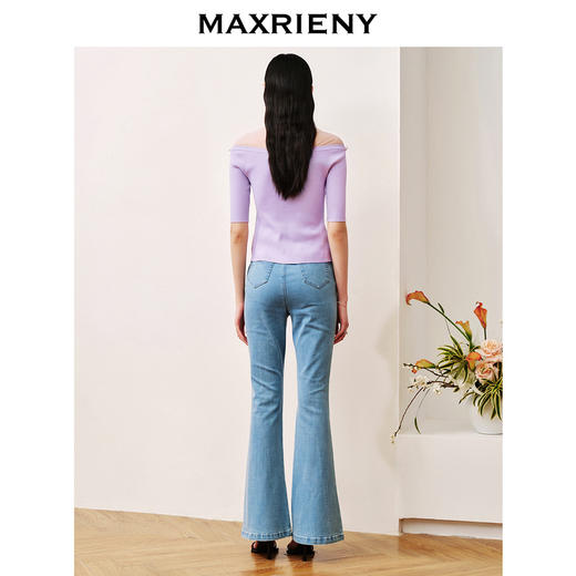 MAXRIENY淡紫欧根纱拼接v领套头针织衫温柔浪漫上衣(货号:MC88SW505) 商品图3