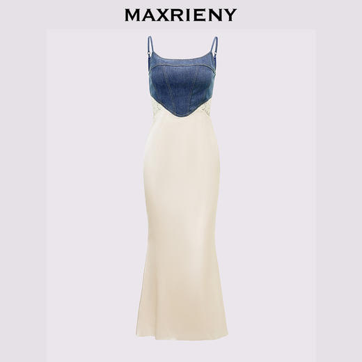 【秀场抢先款】MAXRIENY都市优雅感牛仔拼接缎面吊带连衣裙(货号:MC85DR526) 商品图4