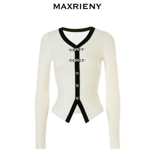 MAXRIENY国风新中式撞色边套头针织衫修身上衣(货号:MC88SW851) 商品图4