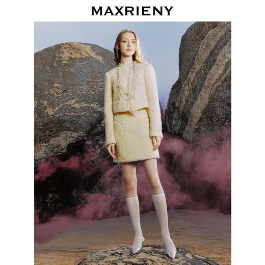 MAXRIENY洛神小香外套毛绒斜门襟宽肩花纱外套(货号:MC88JA778) 商品图1