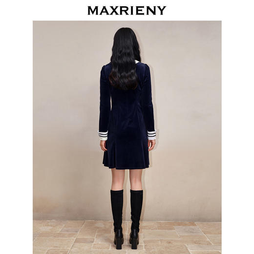 MAXRIENY复古海军风丝绒鱼尾裙法式优雅复古连衣裙(货号:MS88DR559) 商品图3