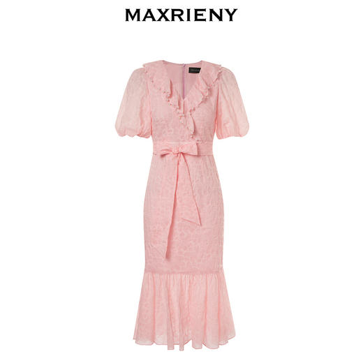 MAXRIENY仙美复古粉系带茶歇裙鱼尾连衣裙夏(货号:MC88DR368) 商品图4