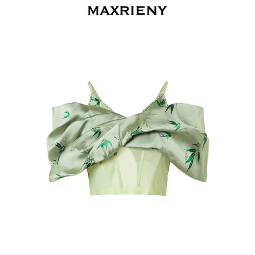 MAXRIENY新中式竹叶提花吊带上衣雪纺衫薄荷曼波风(货号:MC88TP504) 商品图4