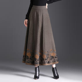 优雅定位花毛线裙女2024秋冬新款中长款大摆A字裙高腰显瘦半身裙